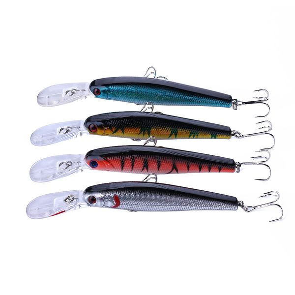 HENGJIA 80 teile/los 12,5 cm 14g Minnow kunststoff Harter köder 3D augen Künstliche angelgerät mit Drillinge 4 # haken