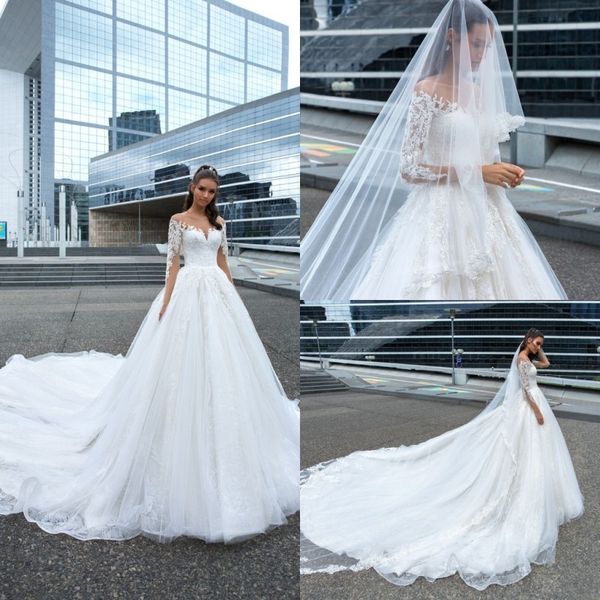 

crystal design 2019 свадебные платья с открытыми плечами и кружевными аппликациями свадебные платья sweep train line свадебное платье robe d, White