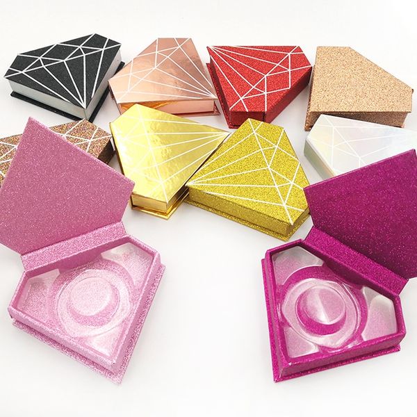 

wholesale false eyelashes packaging box fake 3d mink eyelash cases box faux cils strip diamond magnetic eyelash case empty