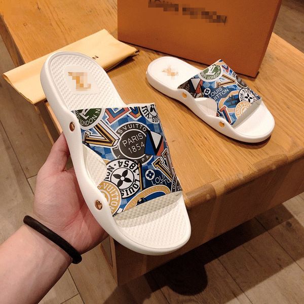 

new color paris luxury designer sliders mens womens summer sandals beach slide slippers ladies flip flops loafers sky blue chaussures, Black