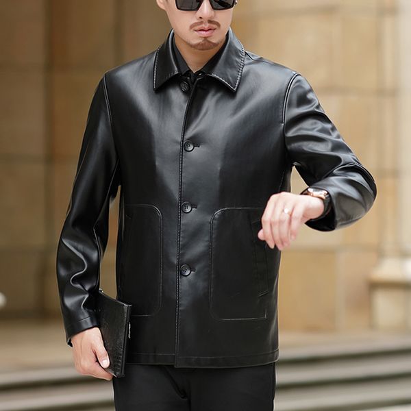 

new men jacket turn-down collar suede casual faux leather pu coats & jackets overcoat, Black