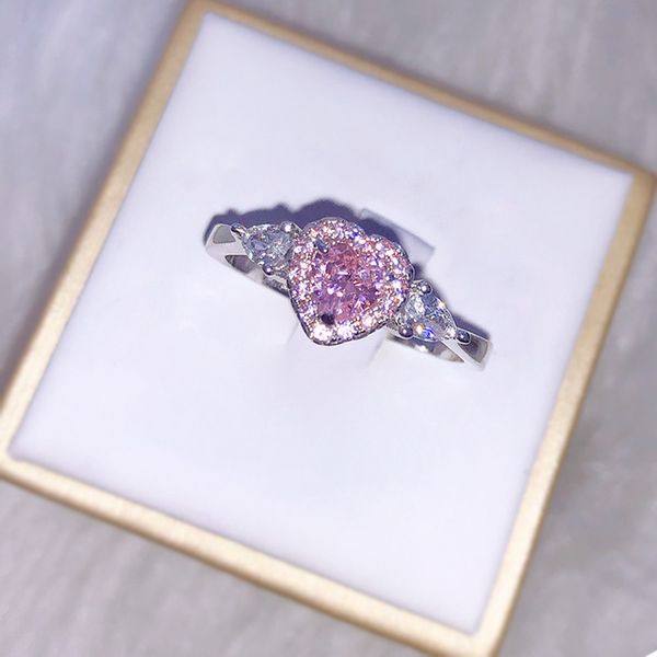 

popular love form pink colour zirconium shi shuijing micro insert ring plating white gold: war in paradise ring ornaments, Silver