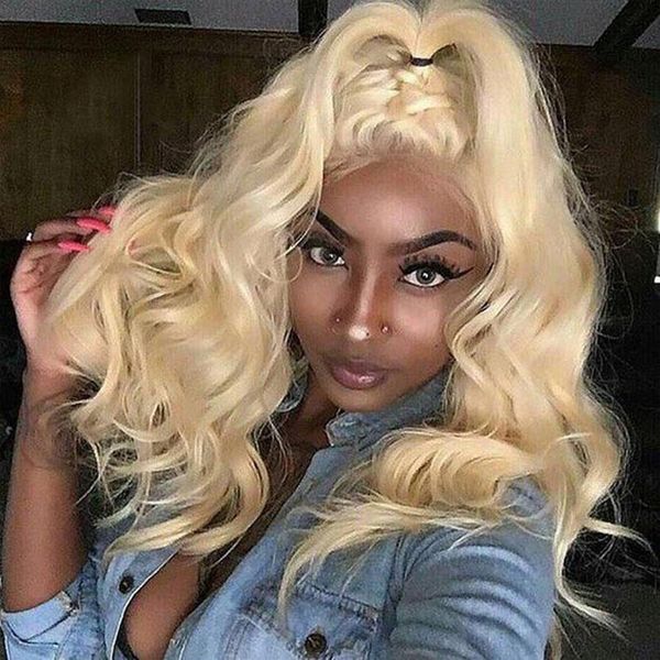 

613 blonde body wave полный парик шнурка человеческих волос 13x4 фронта шнурка transparent шнурка бразильский волос девственницы для черноко, Black;brown