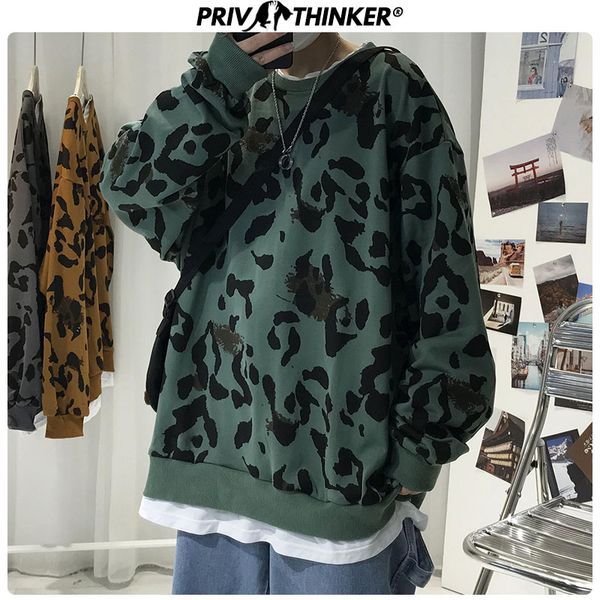 

men 2020 two fake leopard spring hoodies mens fashion pullover o-neck sweatshirt male streetwear clothes sweatshirt, Black