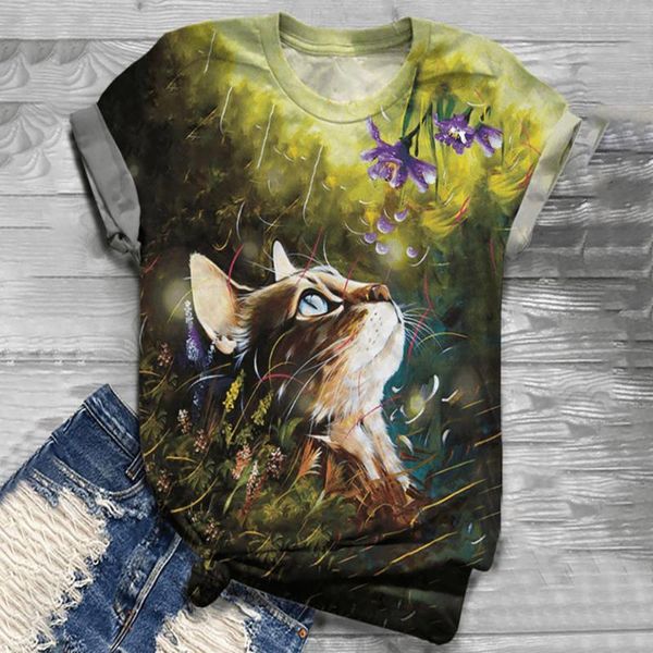 

feitong shirts women 2020 kawaii women short sleeve 3d animal printed o-neck lady tee shirt blouse large size, White