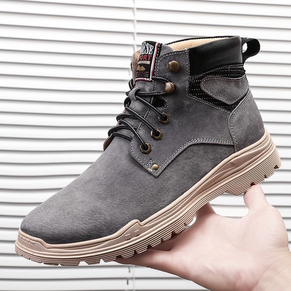 

cow suede leather men boots soldier ankle boots men's boot male shoes outdoor winter with fur warm snow o4, Black