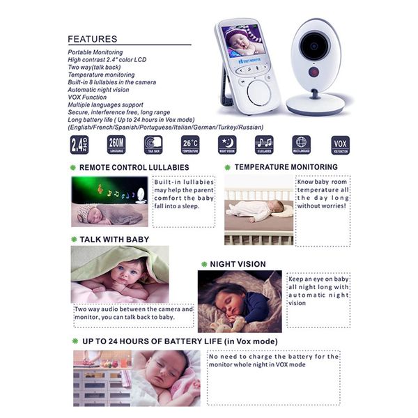 

style 2.4 g wireless baby care device vb605 video baby monitor with night vision camera two way audio system temperature