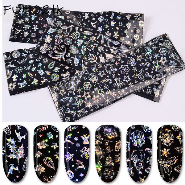 

4pcs christmas foils for nail holographic laser nails transfer foil wraps sticker clear/black starry tip snowflake elk set