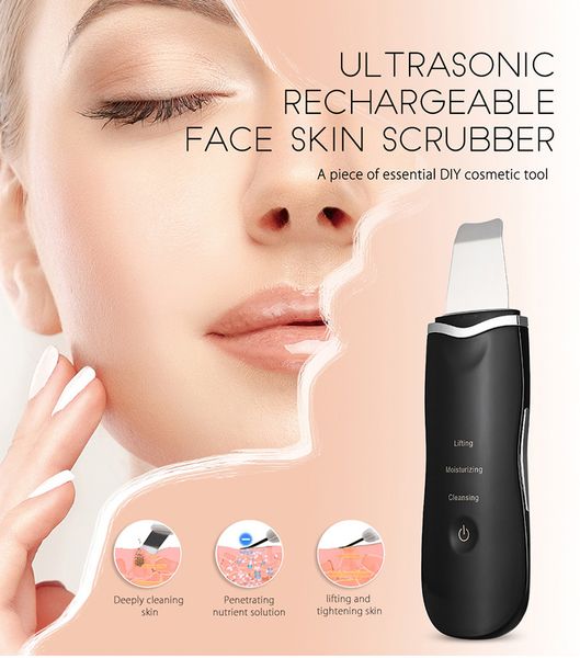 

rechargeable ultrasonic face skin scrubber facial cleaner peeling vibration blackhead removal exfoliating pore cleaner tools hot