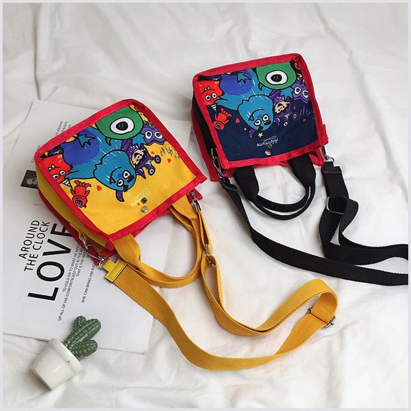 

2020 new style canvas handbag for women cartoon cute printed girl's shoulder bag mobile phone bag monster massenger bags