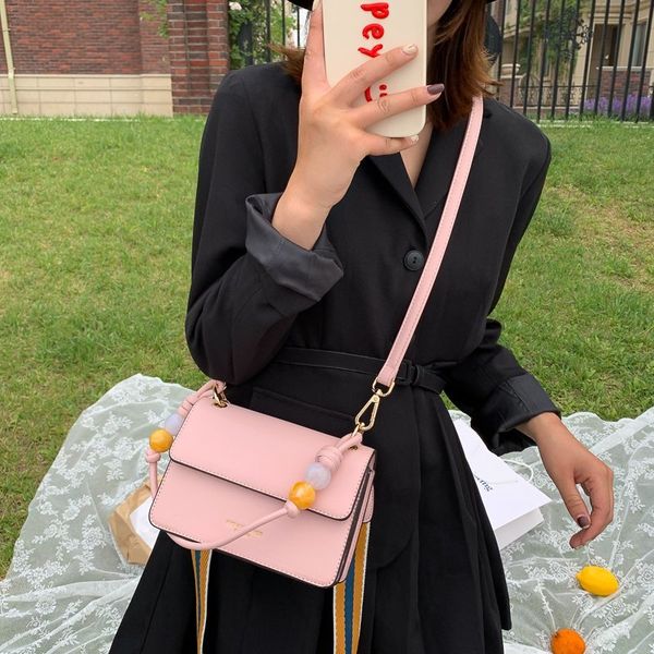 

textured small bag female 2020 popular new trendy wild wide shoulder strap small square bag casual messenger fashion handbag