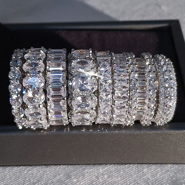 Jóias de luxo feitas à mão 925 prata esterlina multiformas topázio branco CZ diamante pedras preciosas festa eternidade casamento casamento noivado anel