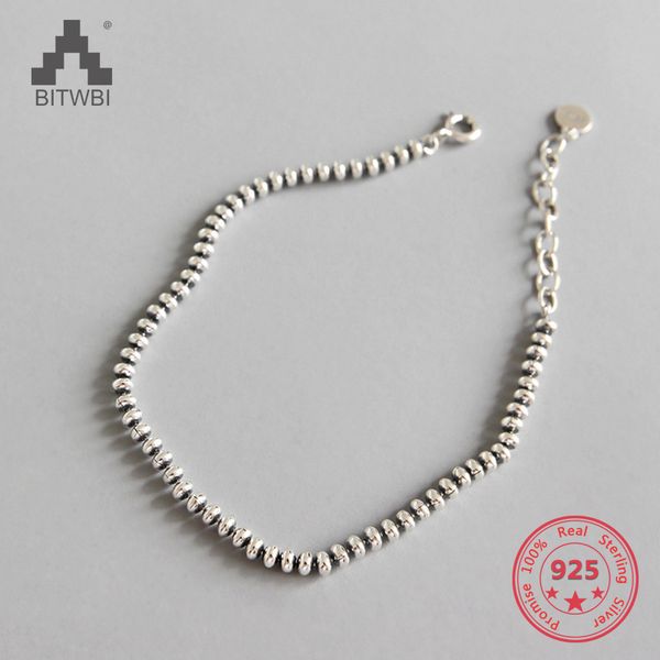 

factory price 100% 925 sterling silver fashion minimalism beads chain bracelets fine jewelry for female, Black