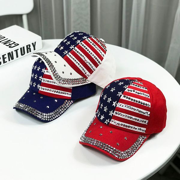 

fashion luxury designer split color us flag glittering sequins summer baseball ball caps youth travel shopping sun hat, Blue;gray