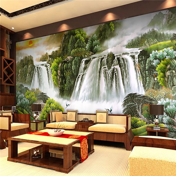 Chinesische Landschaften, großes Wandgemälde, Sofa-Hintergrund, Wandgemälde, schöne Flüsse und Berge, Wandgemälde