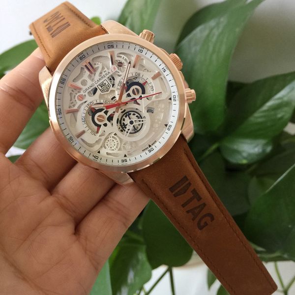 

Tag watch run econd quartz movement diameter 48mm wri twatch brand man watch waterproof topwatch chronograph wri twatche, Slivery;brown