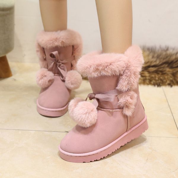 

classic women winter boots suede ankle womens snow boots winter warm fur pink platform plush women shoes large size 35-41, Black