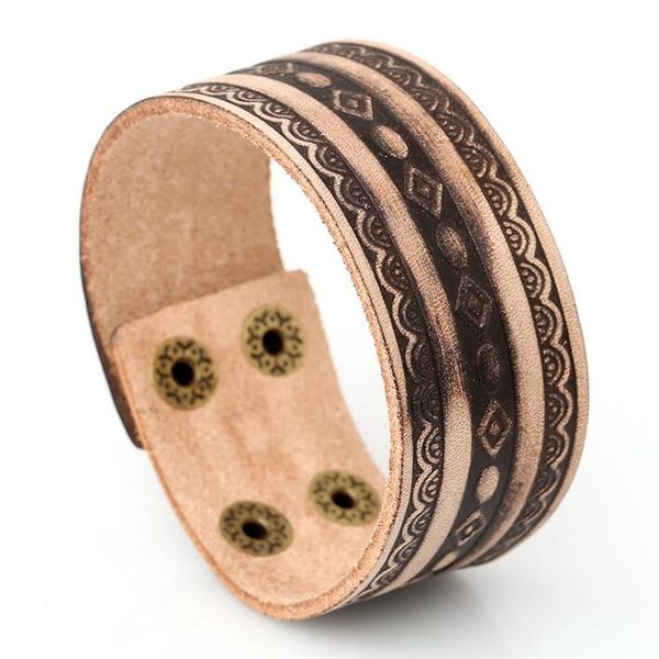 

fashion unique wide wristbands vintage leather bracelet cuff retro ethnic charms women men biker jewelry punk casual bangle wrap, White