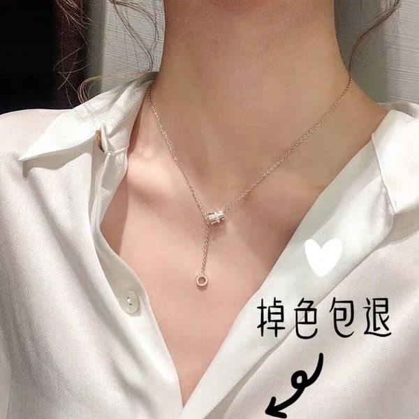 

titanium steel non-fading transport light luxury necklace female tide net red clavicle chain letter niche simple temperament personality pen, Silver