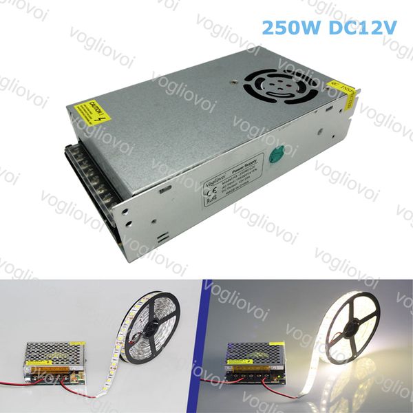 

led transformer 250w dc12v 20a aluminum silvery led driver power adapter for 3528 5050 5730 led strip light dhl