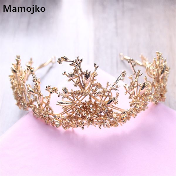 

mamojko baroque gold leaves bridal wedding crown for women fashion new design bridal flower tiara hair dress accessories, Golden;white