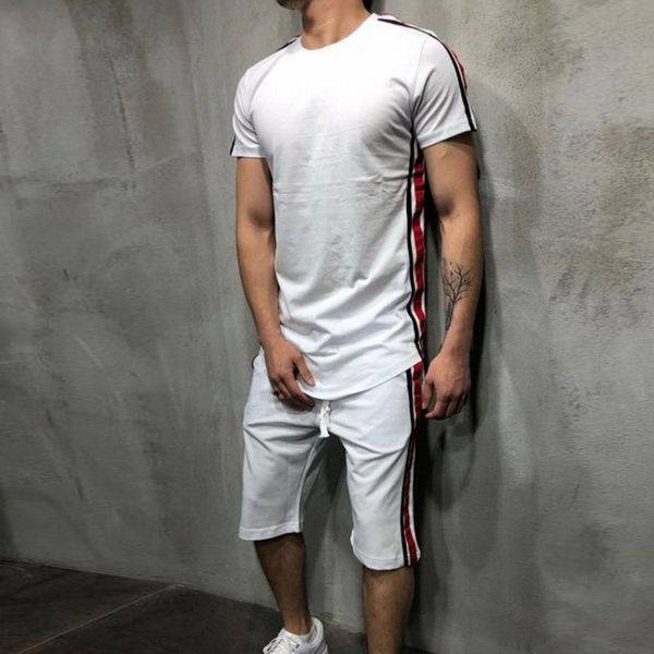 

new men sport suit summer short sleeve runnning set quick dry clothes sportswear joggers training fitness tracksuits plus size, Black;blue