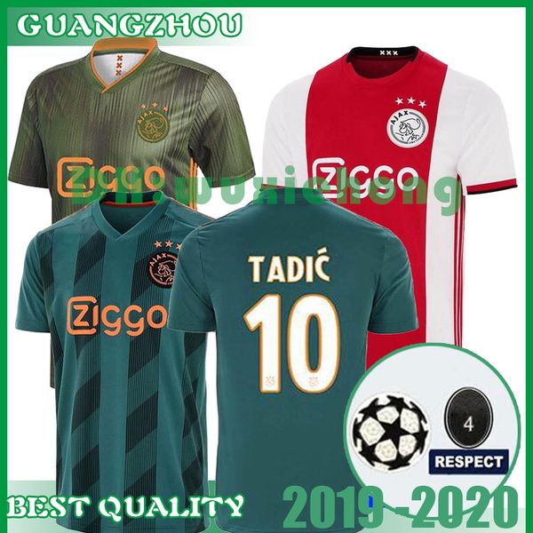 

19 20 ajax fc soccer jersey de jong tadic ziyech dolberg huntelaar men kids thailand 2019 2020 netherland champions football kit shirt, Black;yellow