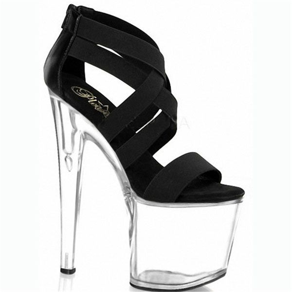 

20 cm fine nightclubs high heel sandals with fish mouth waterproof thick bottom strap heels han edition models, Black