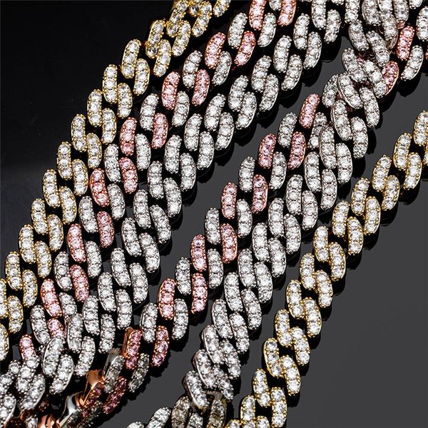 

8mm width prong setting cuban link chain for men gold plated full cz zirconia cuban chains necklace hip hop jewelry, Silver