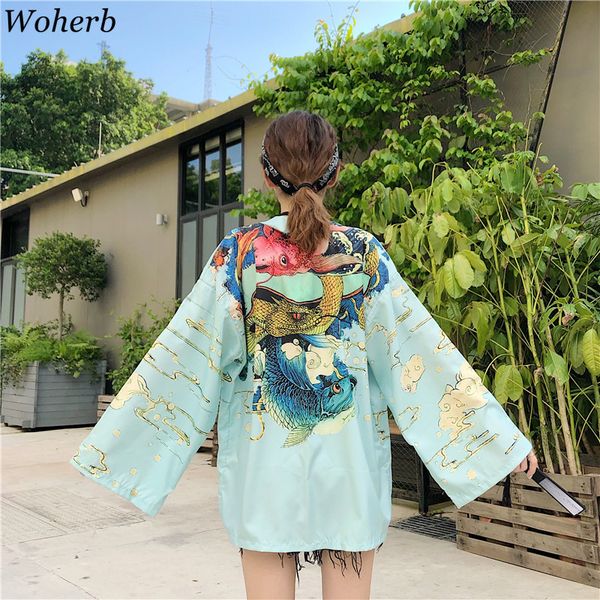 

woherb kimono cardigan japanese japan beach kimono shirt femme traditional 2020 japanese traditional robe ladies blusas, White