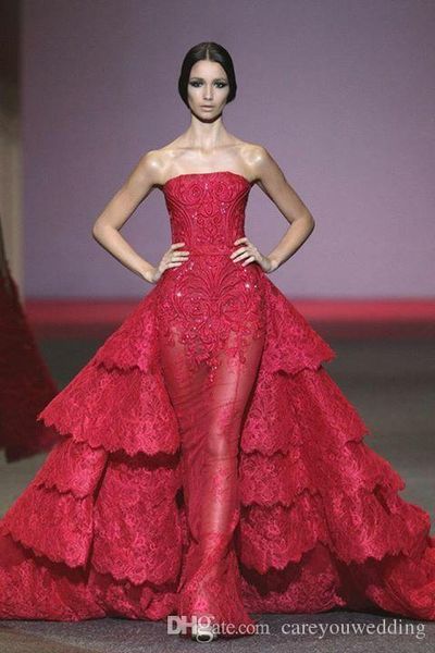

amazing red lace tiered prom dresses lace appliques sheer tulle evening gowns layered sweep train runway fashion pageant dresses, Black