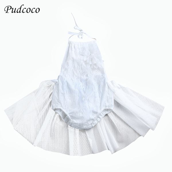 

white lace детская одежда летние малышей девочки рукавов тюль платье romper комбинезон одежда, Blue