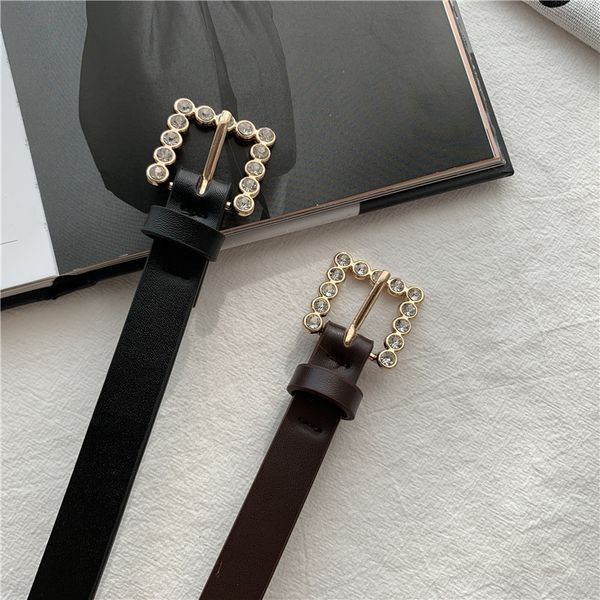 

women's casual thin simple all-match decorative belt student rhinestone rhinestone belt quick hair, Black;brown