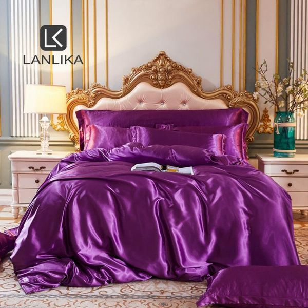 

bedding sets parkshin beauty women purple 100% silk set healthy skin duvet cover euro bedspread bed linen home textile