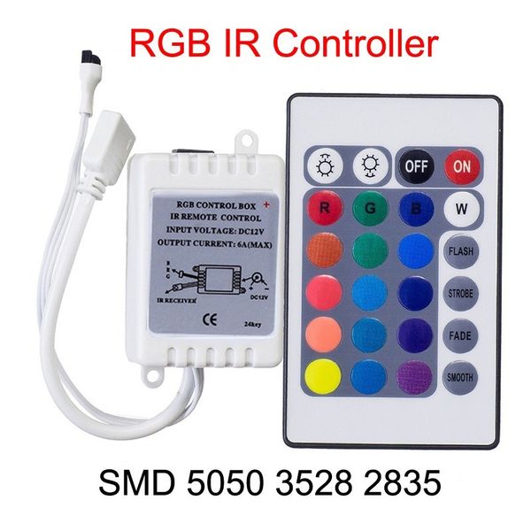 

rgb led controller dc 12v 24 key ir remote control 12v for led strip 2835 3528 5050 with box receiver