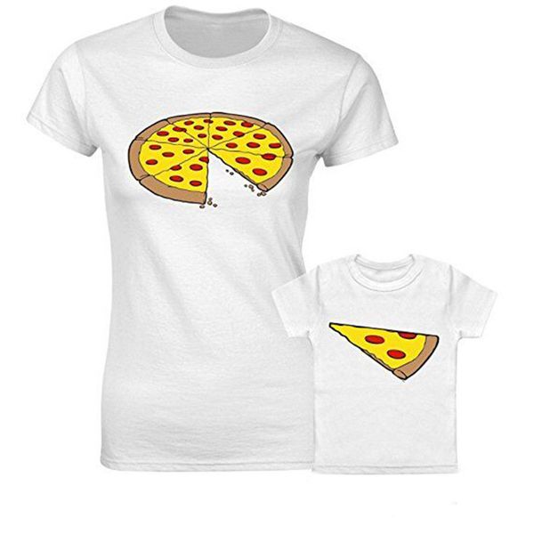 

pizza print cute tshirts crew neck short sleeve white homme tees trendy casual apparel parent child clothing, White;black