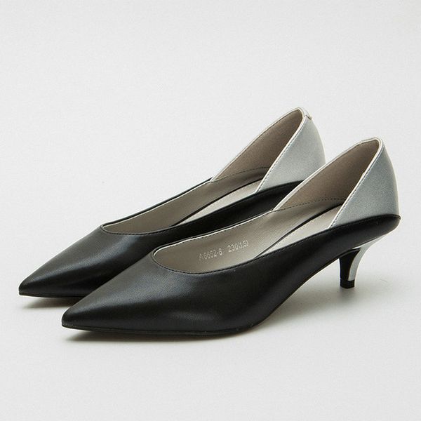 

women's pointed toe high heel women pumps shoes fashion mixed color slip on thin heel v mouth work shoes women single, Black