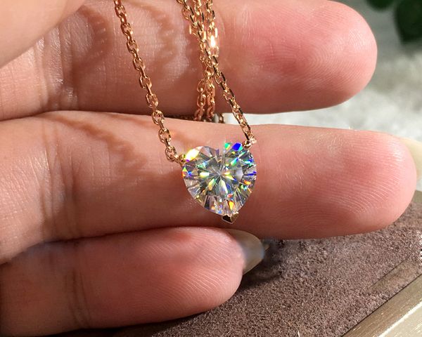 

classic 3 cubic zirconia three-dimensional love heart shape romantic gold necklace anniversary women's engagement jewelry, Silver