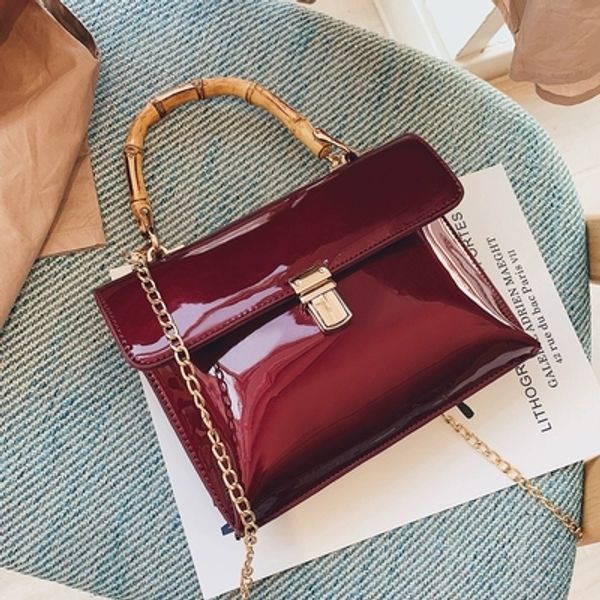 

new korean style women patent leather bag bamboo handbag summer small chain ladies messenger bag with straw purse beach