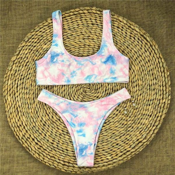 

new purple pink print mid waist bikini female swimsuit women swimwear two-pieces bikini set bather bathing suit swim lady y2230
