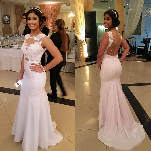 

2020 custom made mermaid jewel sweep train white ivory taffeta prom dresses ace sheer back pearls evening formal women gowns, Black