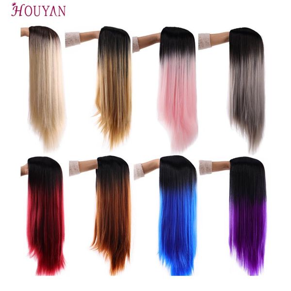 

houyan long yaki straight natural hairline middle part women use and cosplay synthetic hair wig, Black