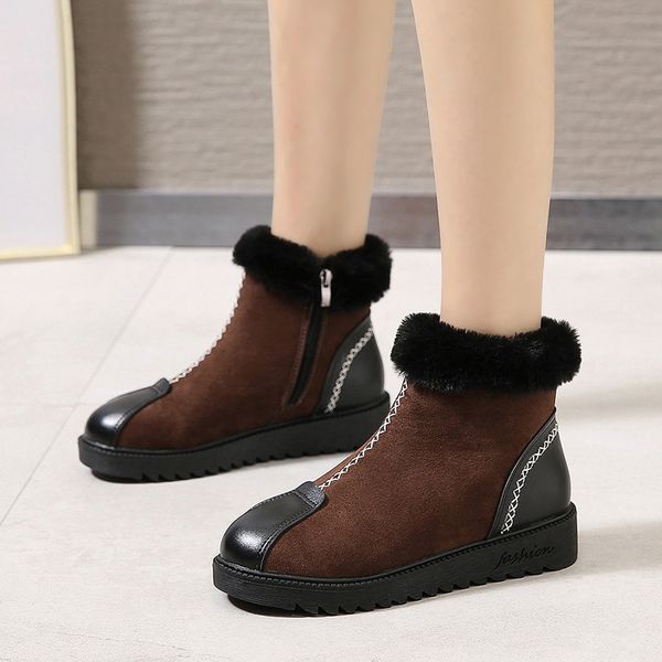 

size 35-51 nice new women ankle boots winter autumn novelty brown vogue shoes woman flat heels female fur inside platform boot, Black