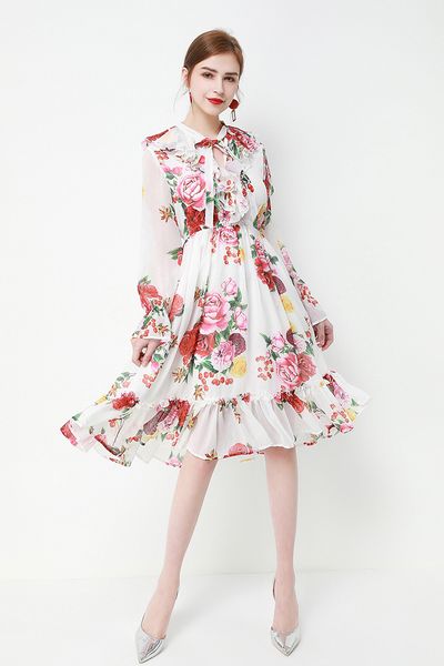 

easter fashisummer ins wholesale runway new v-neck belt long sleeves panelled print sheer casual dresses, Black;gray