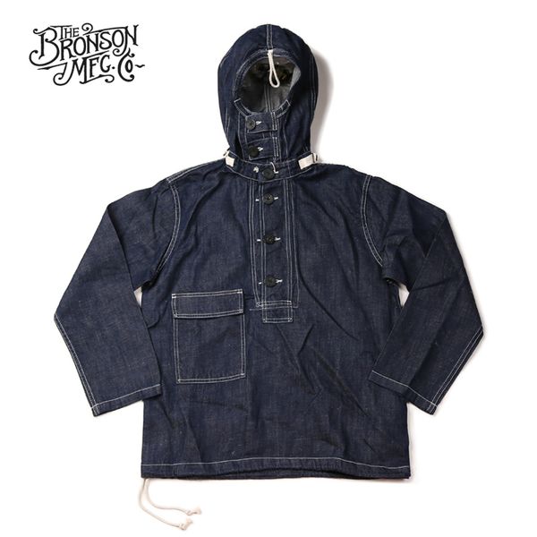 

bronson usn dungaree pullover smock parka denim jacket, Black;brown