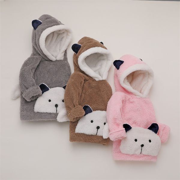 

toddler baby boys girls kids winter hoodies infant plush clothes long sleeve sweatshirt cute autumn fleece warm hoodies, Black