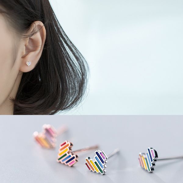 

la monada stud earrings for women silver 925 multicolor heart fine women earrings jewelry stud 925 sterling silver, Golden;silver