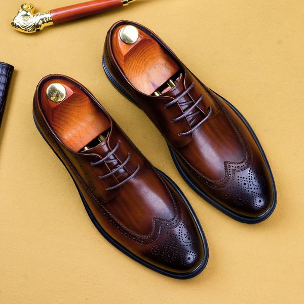 

men shoes british men's dress shoes carved brogues business dress men's, Black