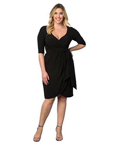 

kiyonna women's plus size harlow faux wrap dress, Black;gray