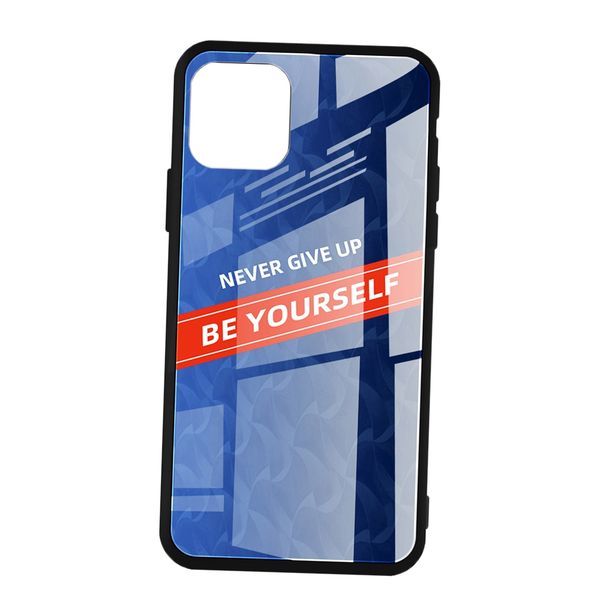 

luxury glass never give up be yourself phone case for iphone 11 blue